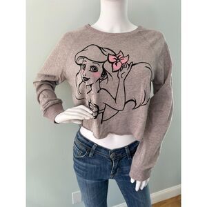 Disney Womens The Little Mermaid Long Sleeve Crop Top Sparkle Sweater Size L